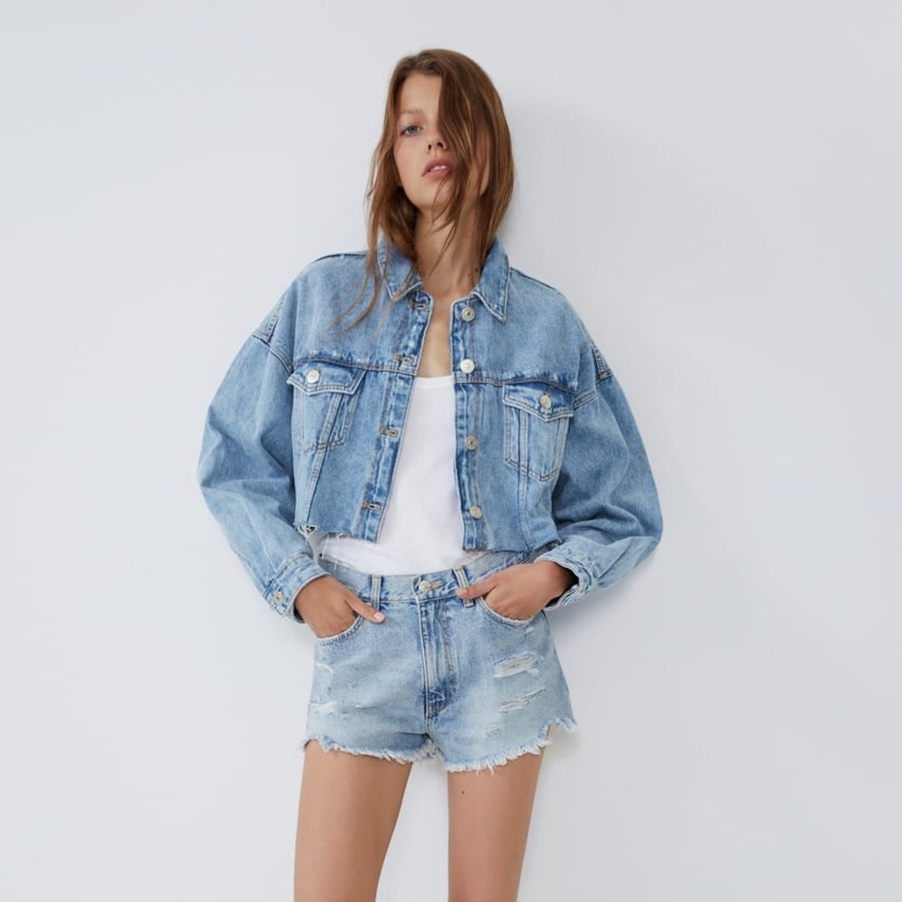 ZARA cropped oversized Jean jacket